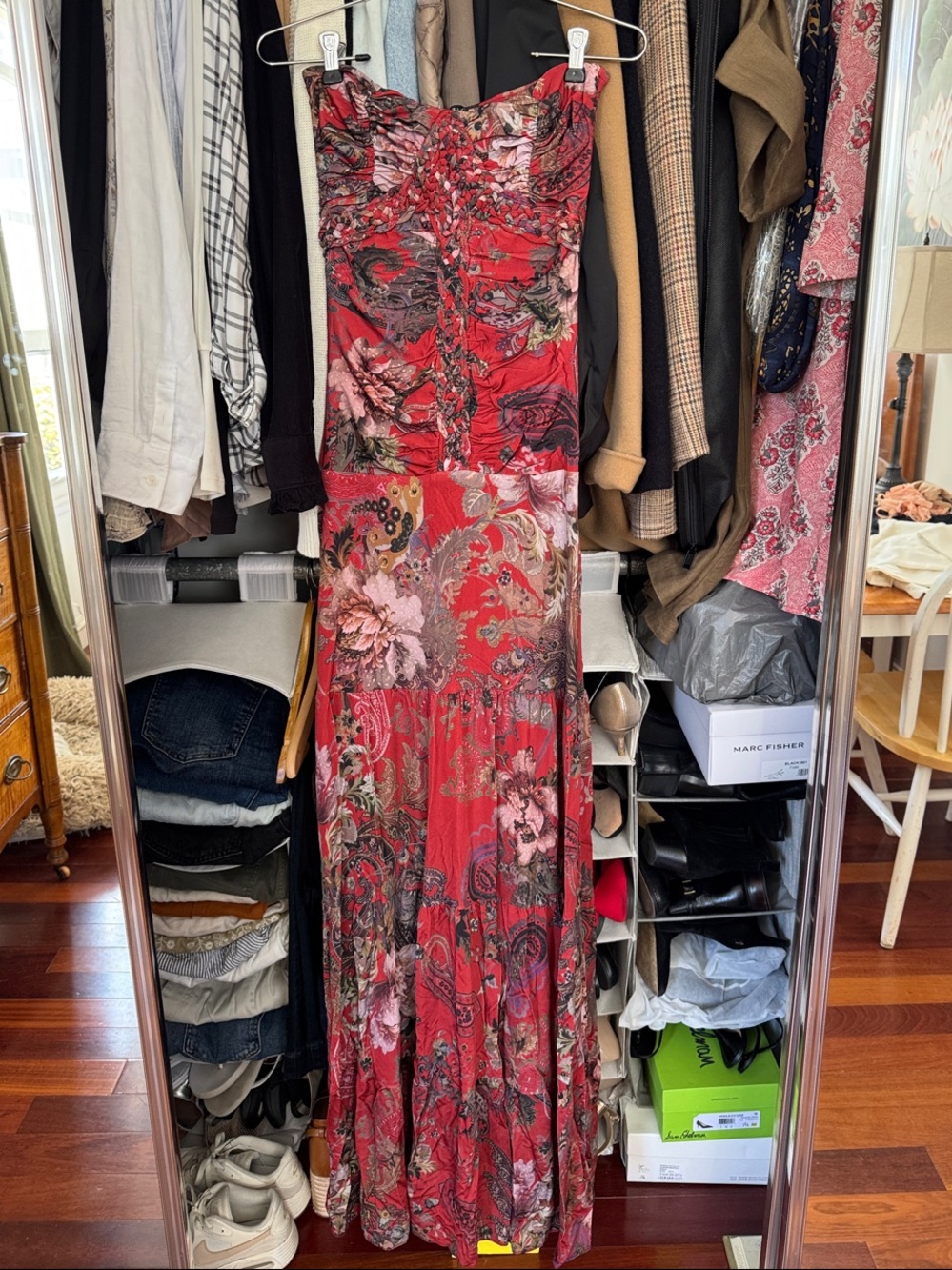 Floral Red Strapless Maxi Dress